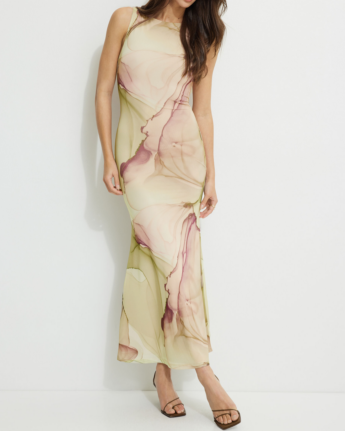 Boat Neck Mesh Maxi Dress