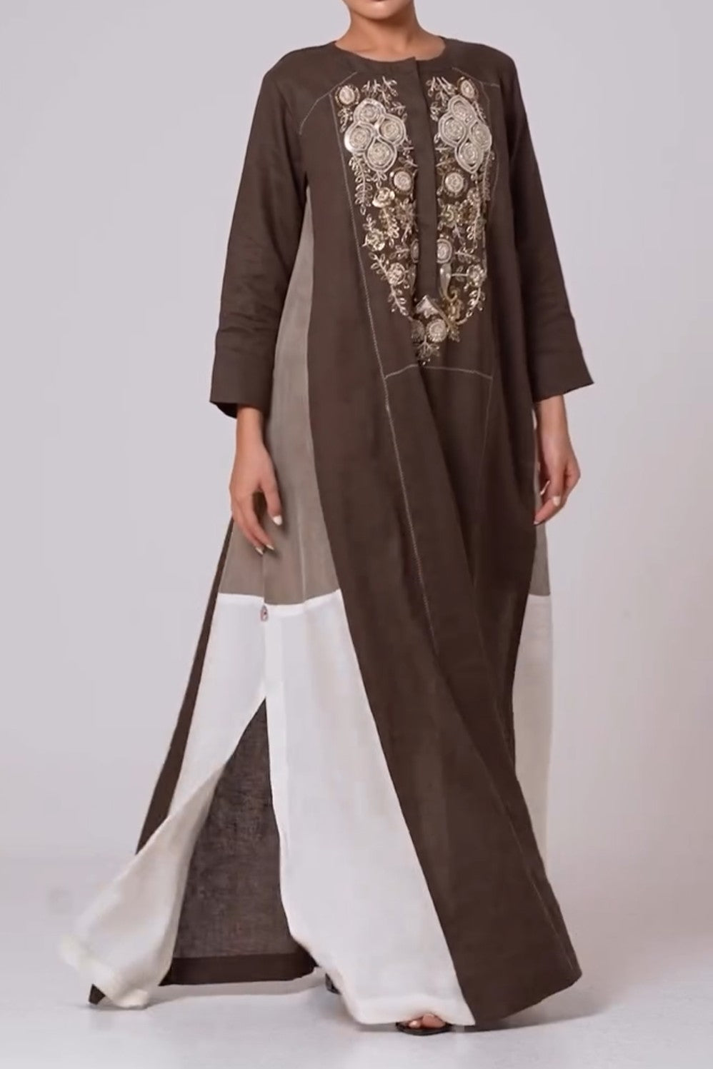 Printed Long-Sleeved Side Split Loose Dress