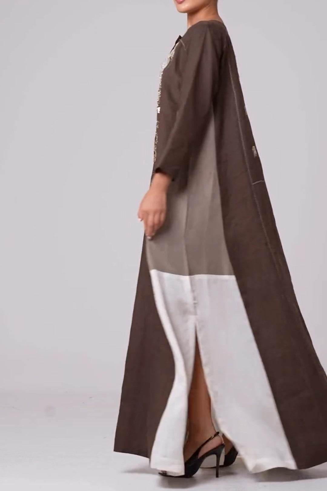Printed Long-Sleeved Side Split Loose Dress