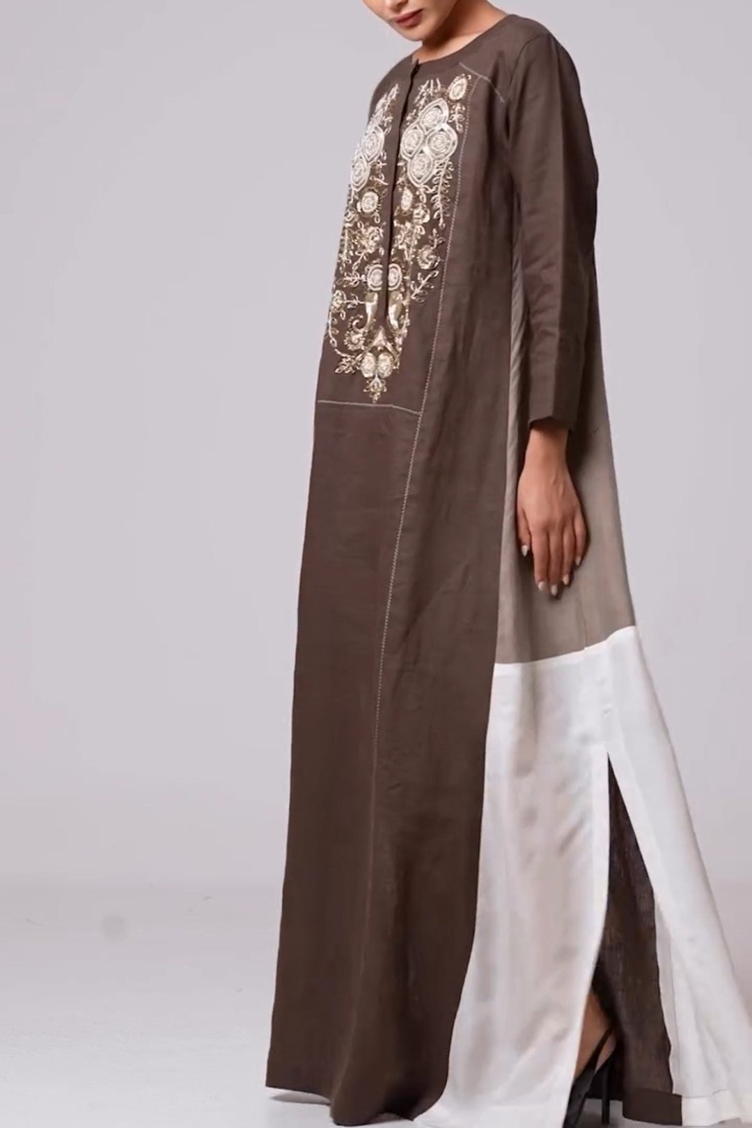 Printed Long-Sleeved Side Split Loose Dress
