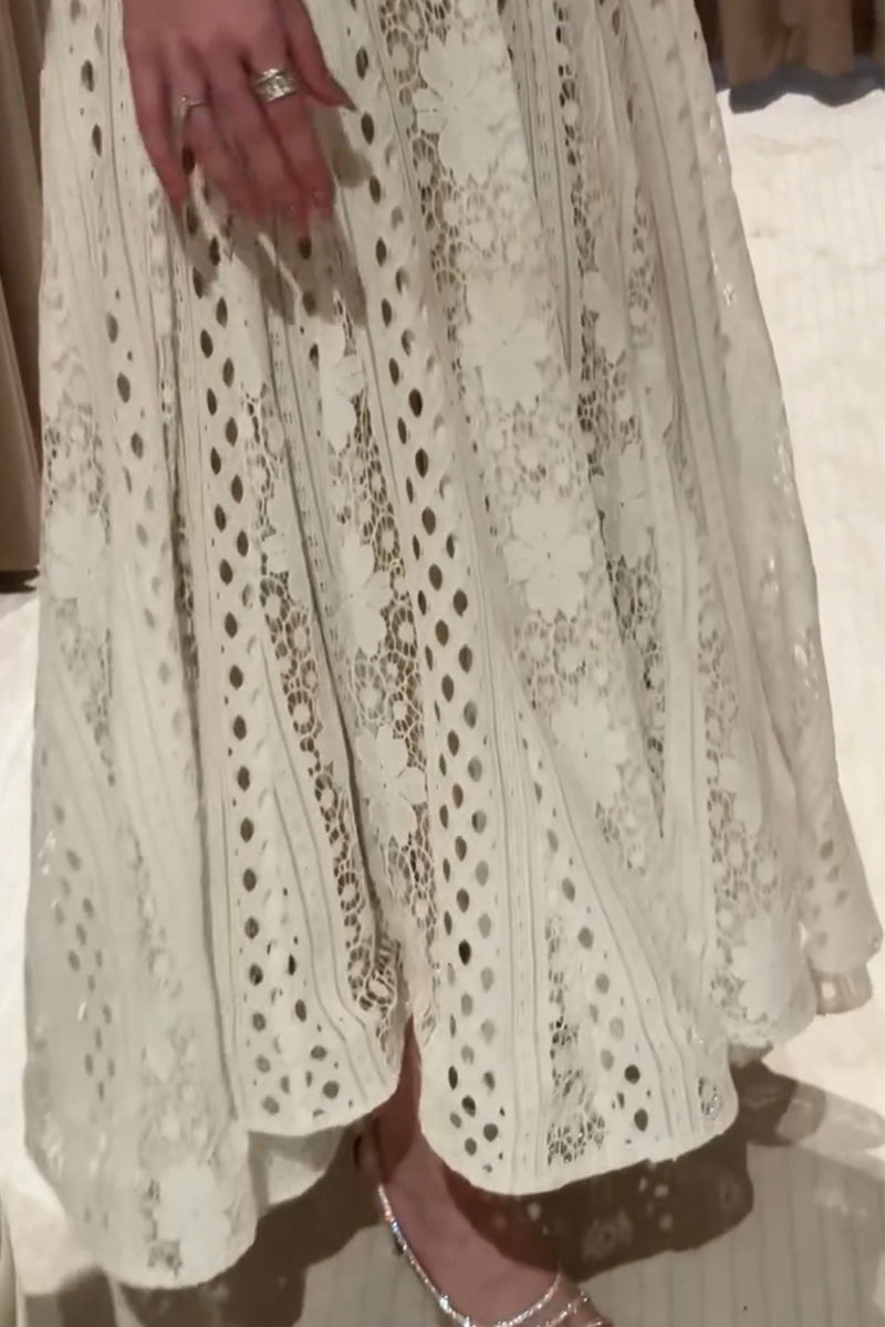 Flower Lace Long Sleeve Round Neck Elegant Dress