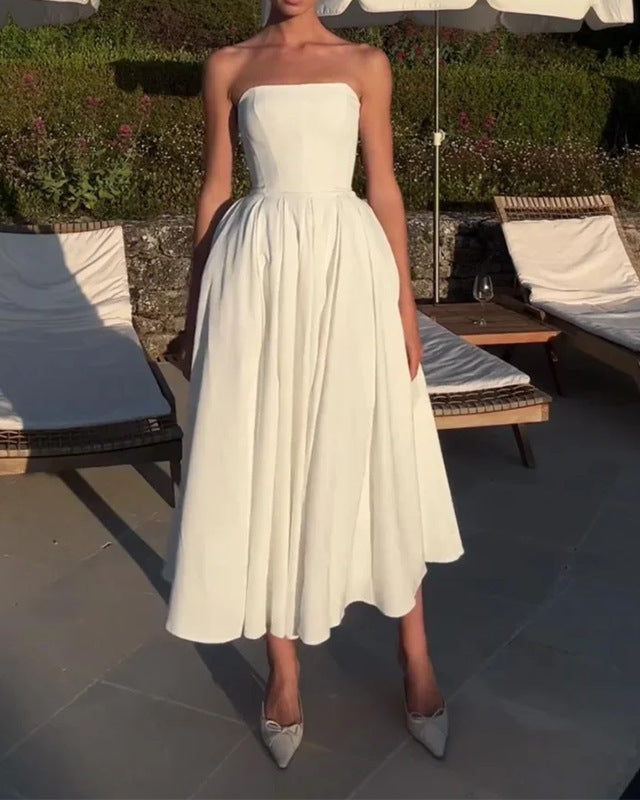 Off-shoulder Tube Top Pleated Dress