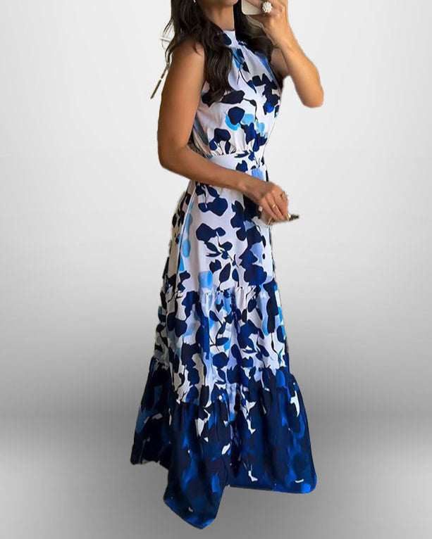 Sleeveless, Blue Print: Long Dress