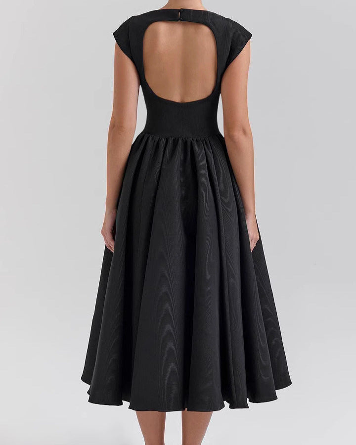 Backless Round Neck, Sleeveless Vest, French Solid Color Dress