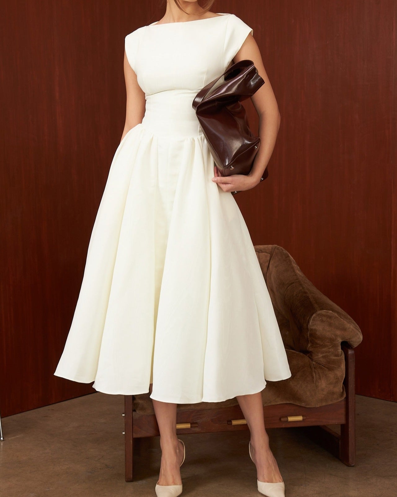 Backless Round Neck, Sleeveless Vest, French Solid Color Dress