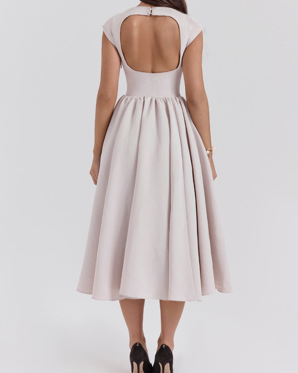 Backless Round Neck, Sleeveless Vest, French Solid Color Dress