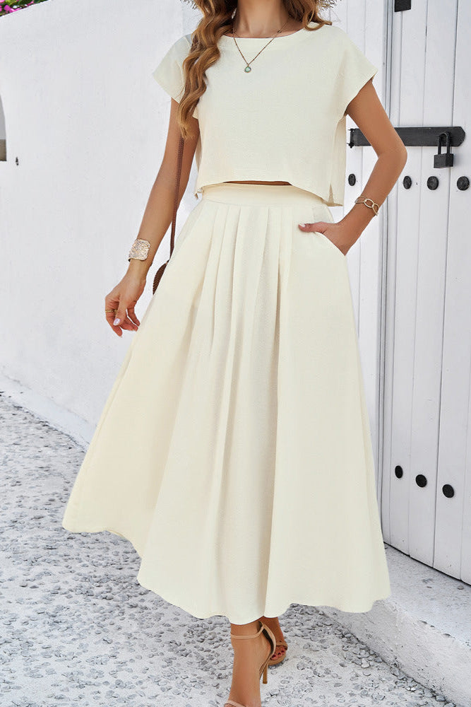 Solid Color, Sleeveless Vest Top and Skirt Set