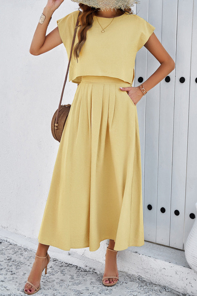 Solid Color, Sleeveless Vest Top and Skirt Set
