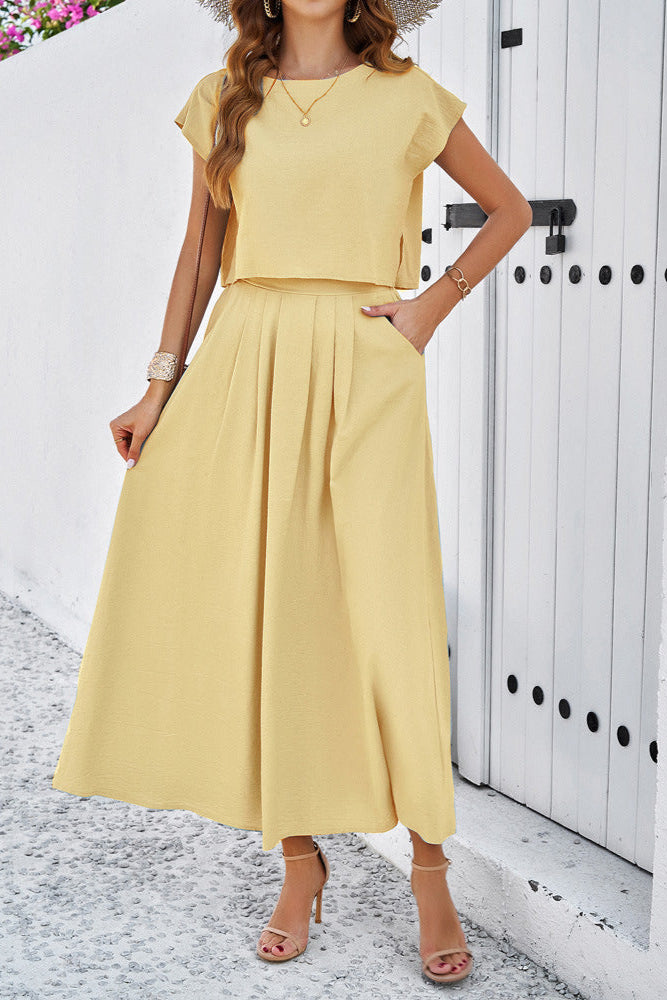 Solid Color, Sleeveless Vest Top and Skirt Set