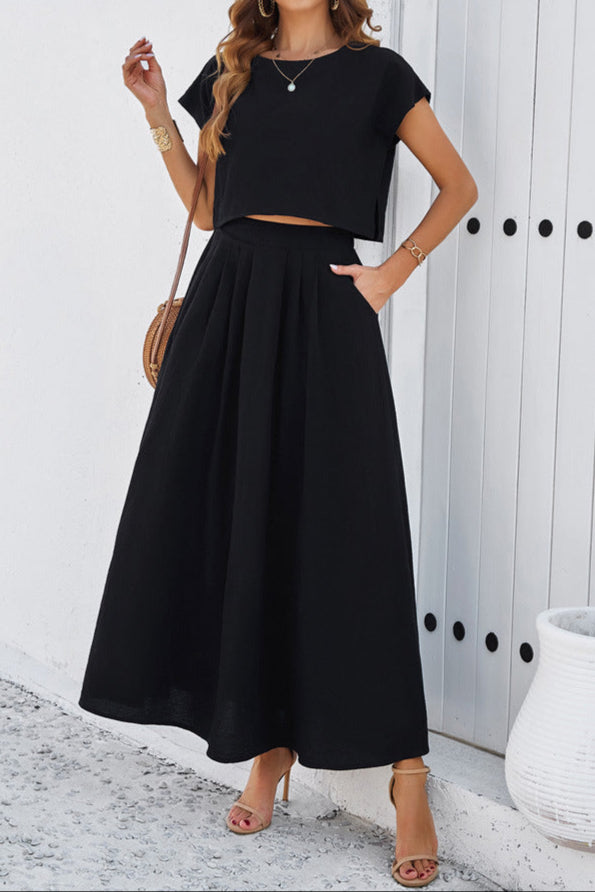 Solid Color, Sleeveless Vest Top and Skirt Set