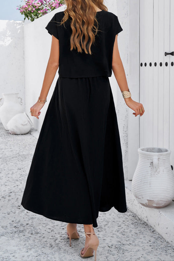 Solid Color, Sleeveless Vest Top and Skirt Set