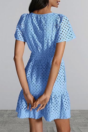 V-neck A-line Hollow Lace Mini Dress