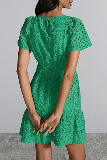 V-neck A-line Hollow Lace Mini Dress