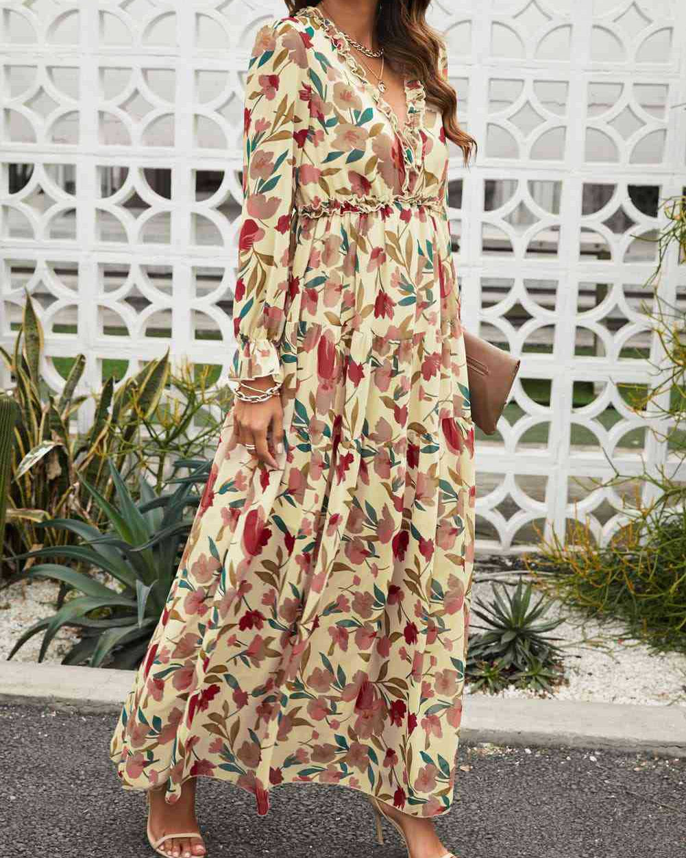 V-neck Chiffon Floral, Bohemian Dress