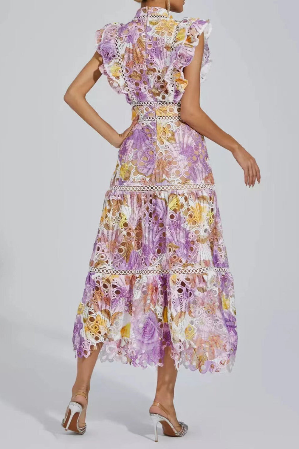 Ruffled Printed Embroidered Hollow Long Skirt