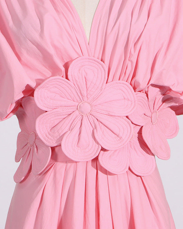 V-neck Long Dress With Patchwork Flowers