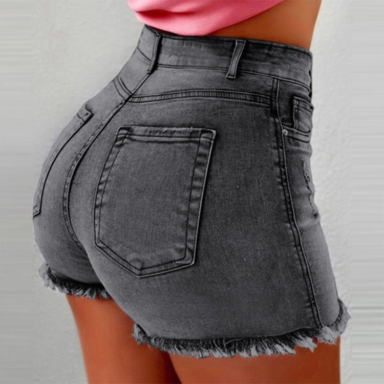 Fringed High-waisted Denim Shorts