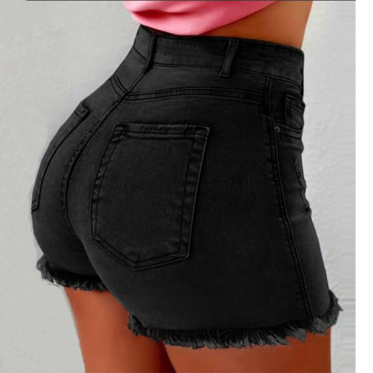 Fringed High-waisted Denim Shorts