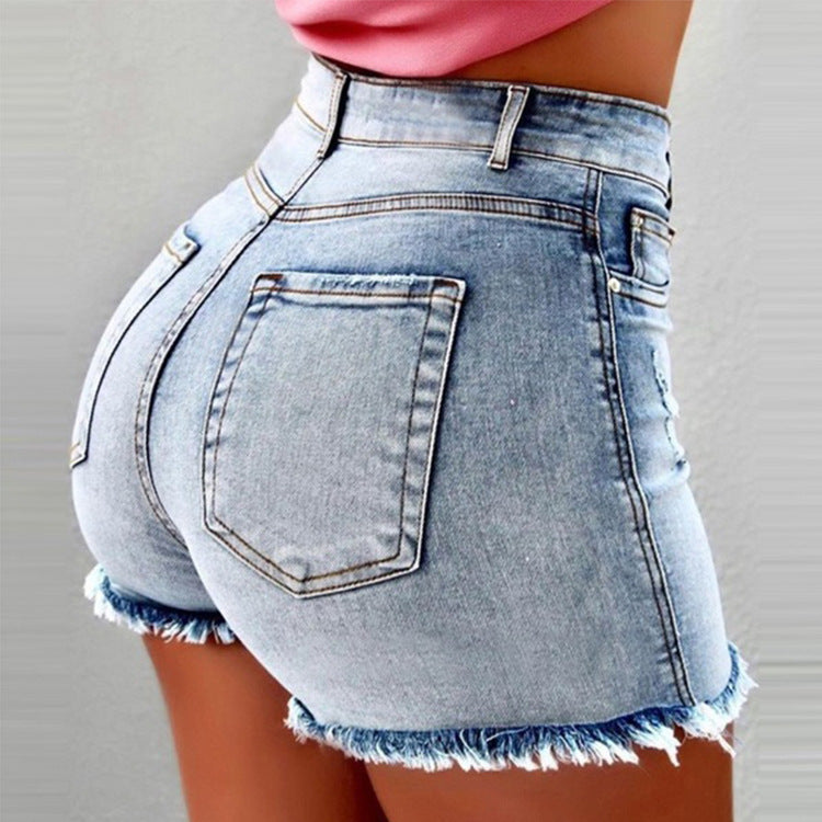 Fringed High-waisted Denim Shorts