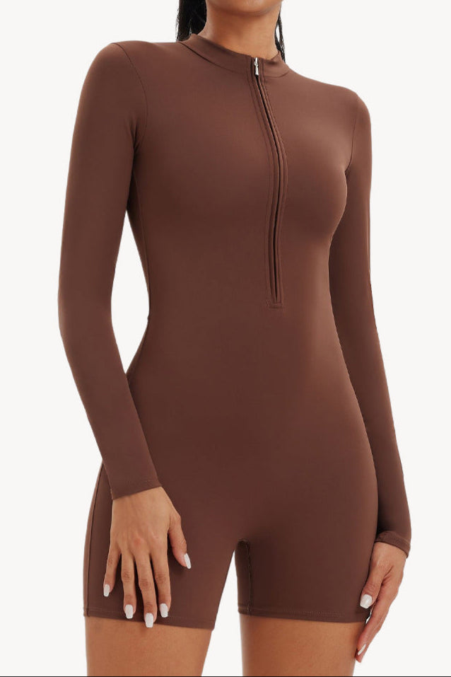 Nude Zipper Sports Bodysuit