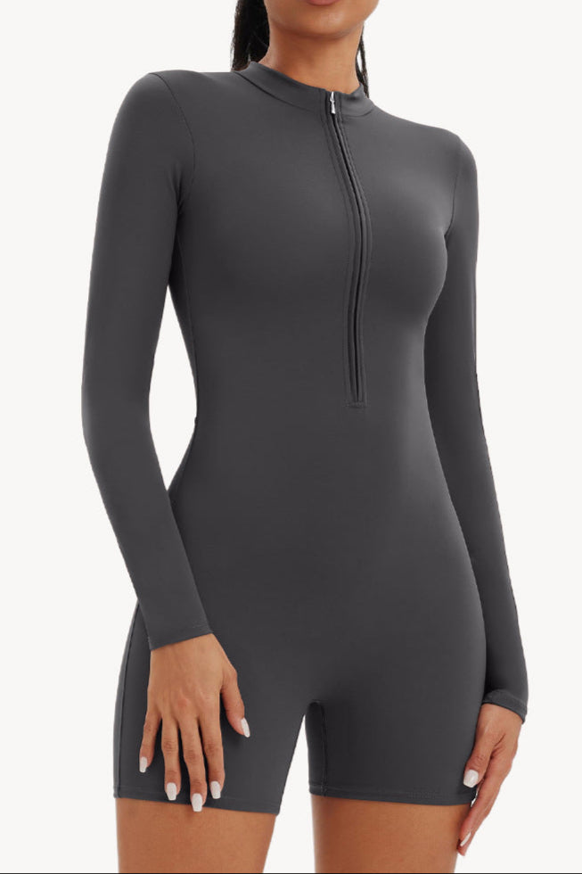 Nude Zipper Sports Bodysuit