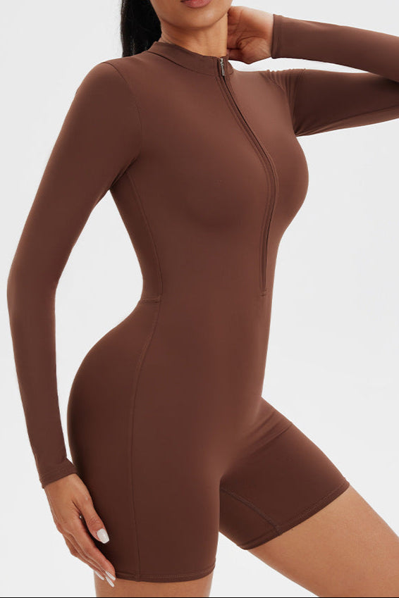 Nude Zipper Sports Bodysuit