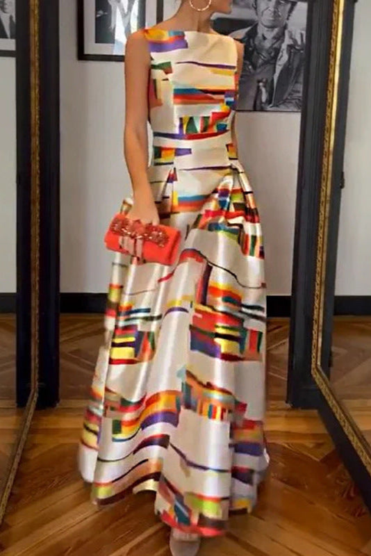 Printed Tight Waisted Slim-Fit Sleeveless Dress