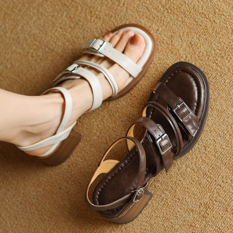 Retro British-style Thick-heeled Sandals