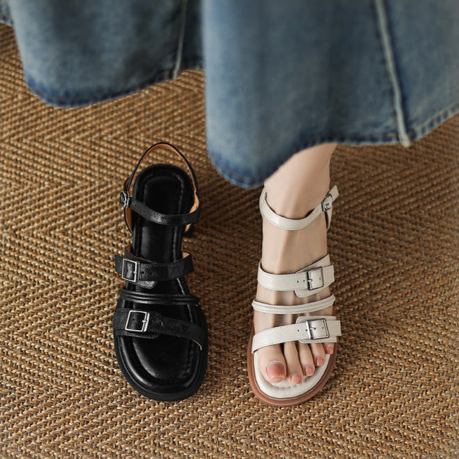 Retro British-style Thick-heeled Sandals