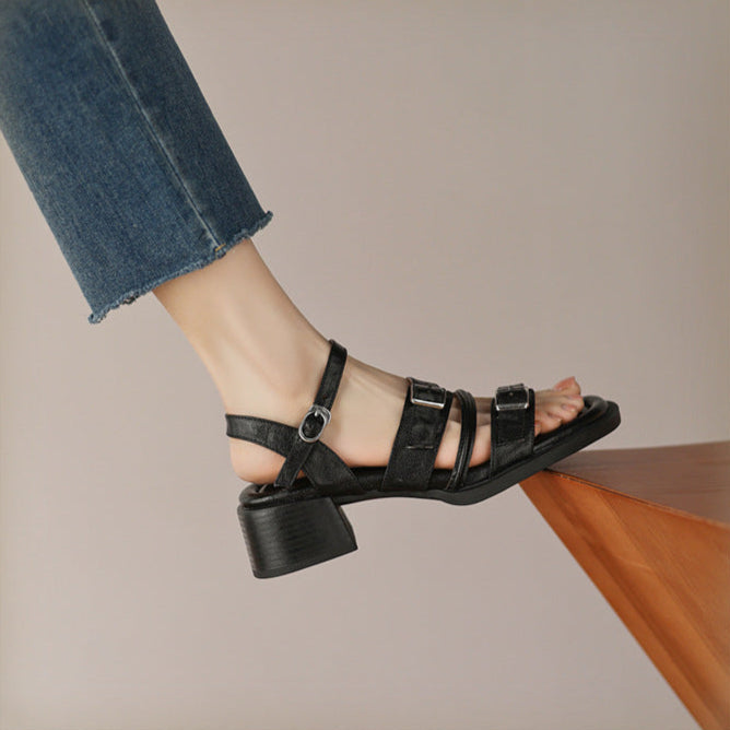 Retro British-style Thick-heeled Sandals