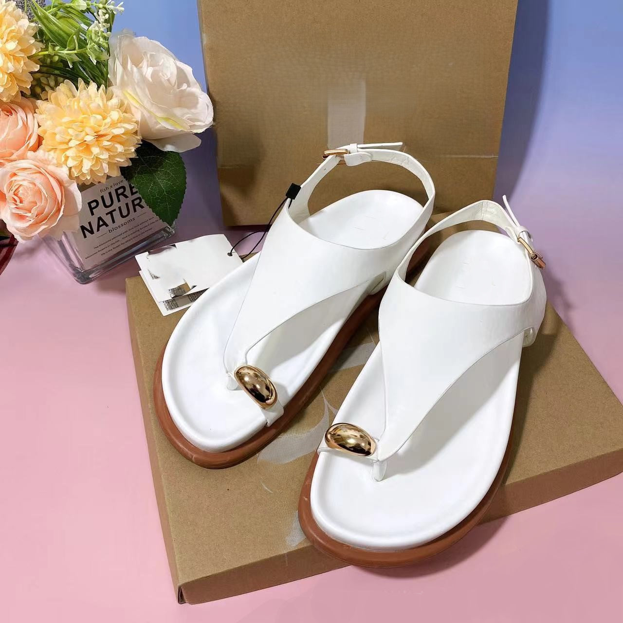 Metallic Trim Slim Sandals