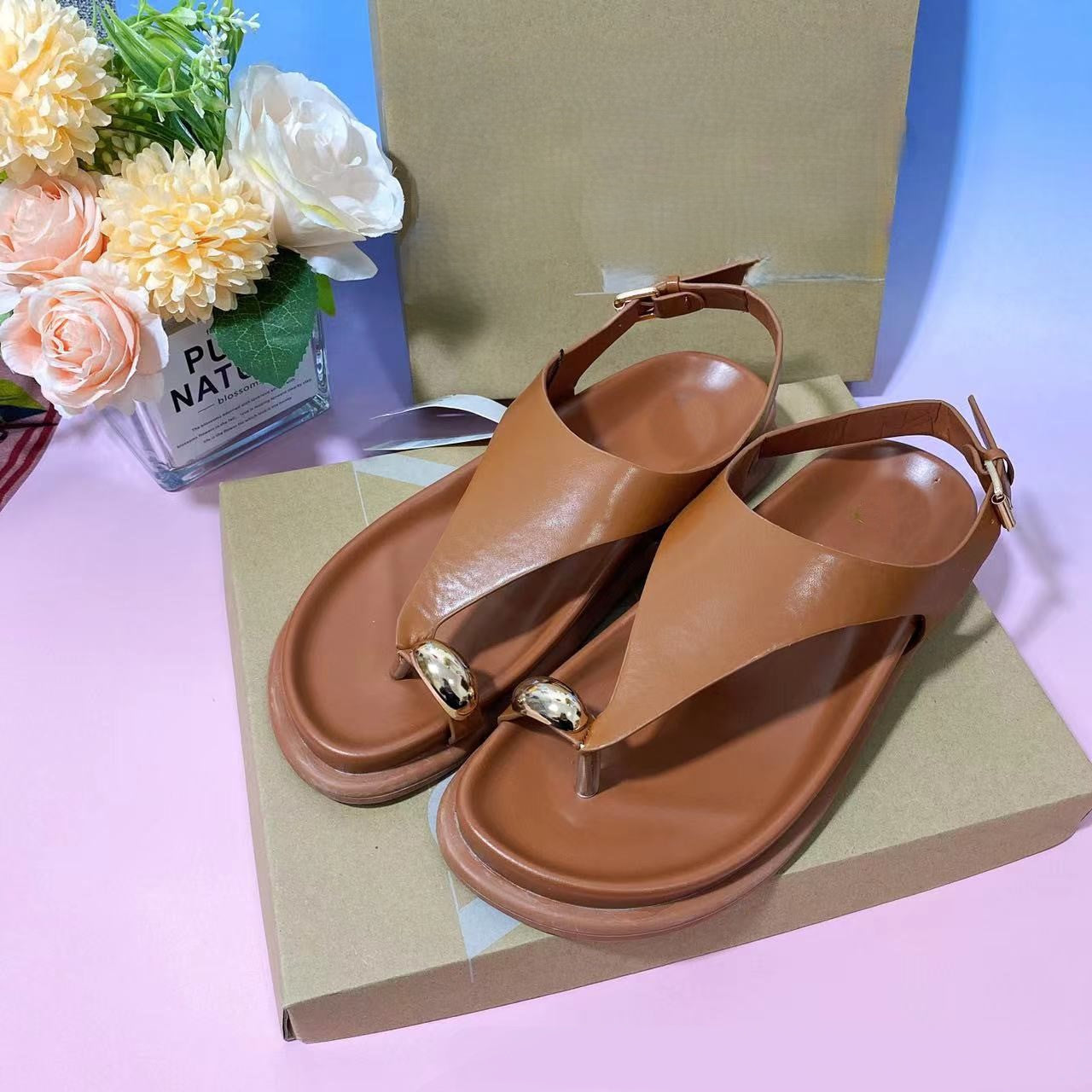 Metallic Trim Slim Sandals