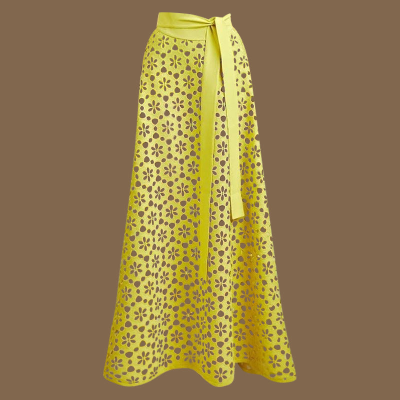 Women's Yellow Cutout Swimsuit & Skirt Suit