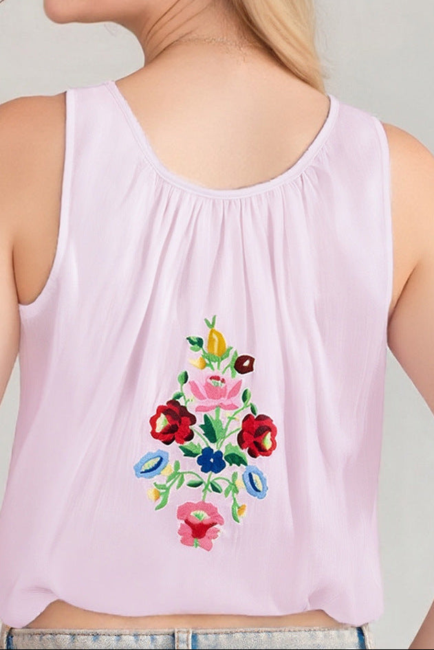 Embroidered Cardigan Sleeveless Casual Top