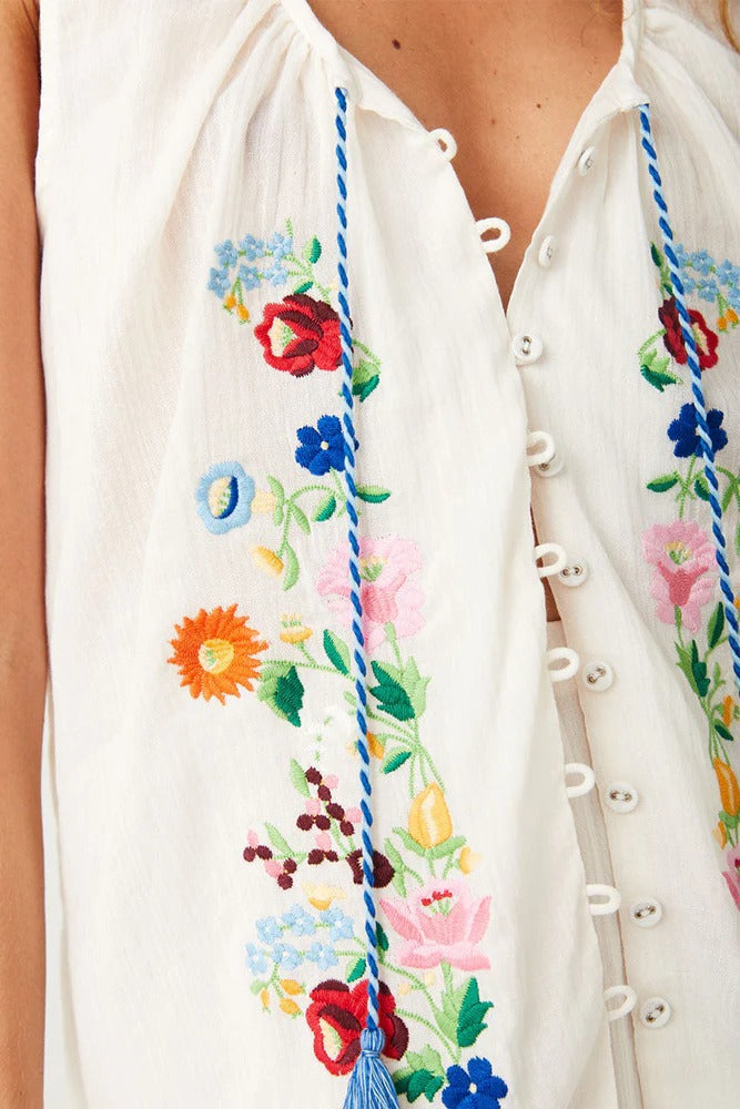 Embroidered Cardigan Sleeveless Casual Top