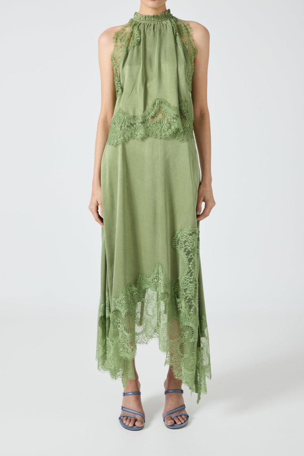 Sleeveless Crewneck Vest Hollow Lace Split Skirt Two-piece Set