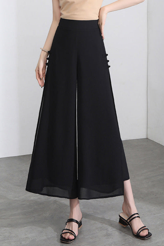 Chiffon Slit-Side Wide-Leg Pants