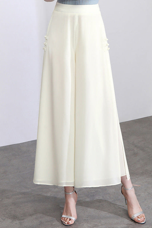 Chiffon Slit-Side Wide-Leg Pants