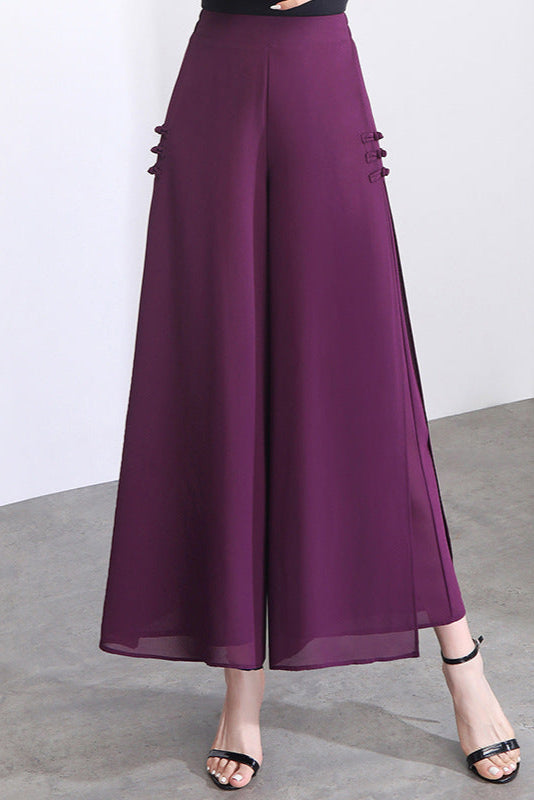 Chiffon Slit-Side Wide-Leg Pants