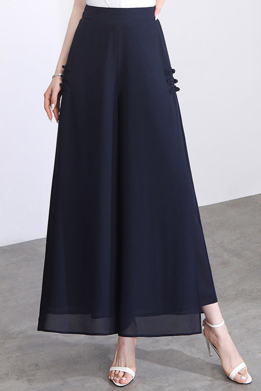 Chiffon Slit-Side Wide-Leg Pants