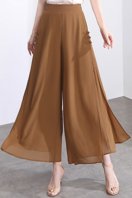 Chiffon Slit-Side Wide-Leg Pants