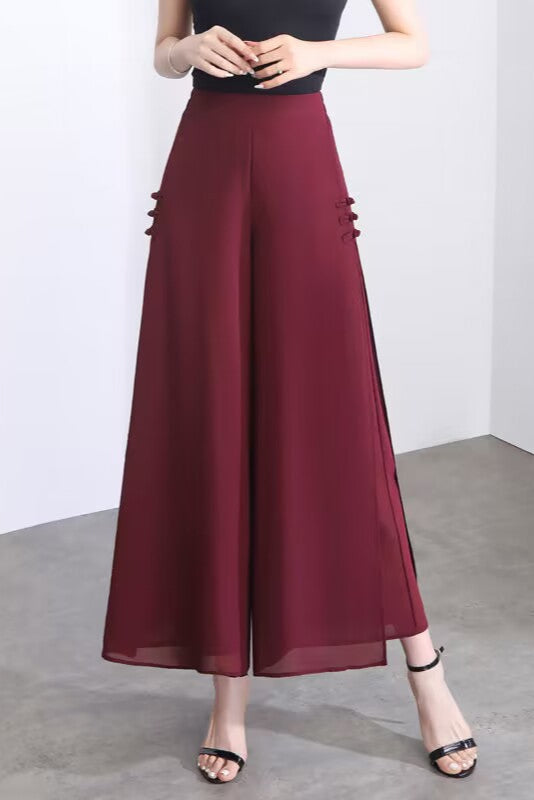 Chiffon Slit-Side Wide-Leg Pants