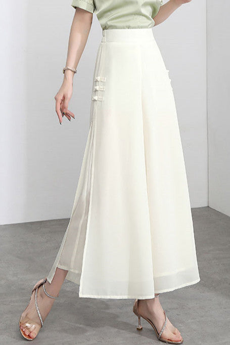 Chiffon Slit-Side Wide-Leg Pants