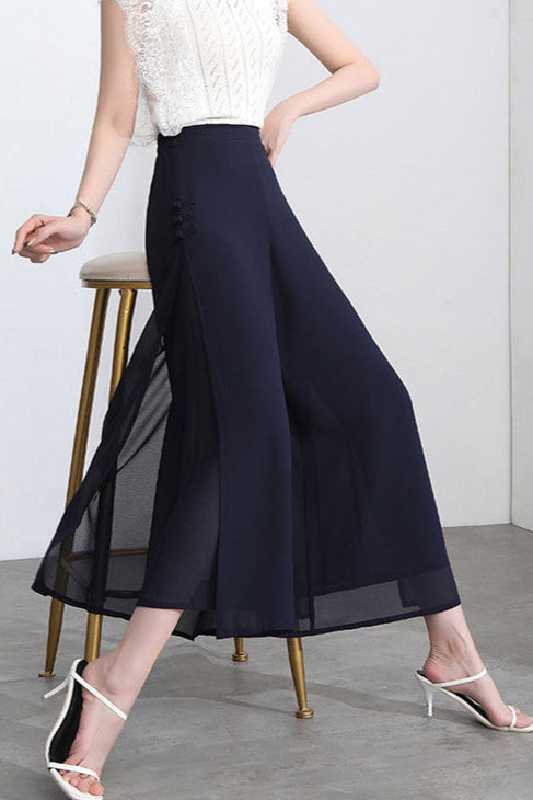 Chiffon Slit-Side Wide-Leg Pants