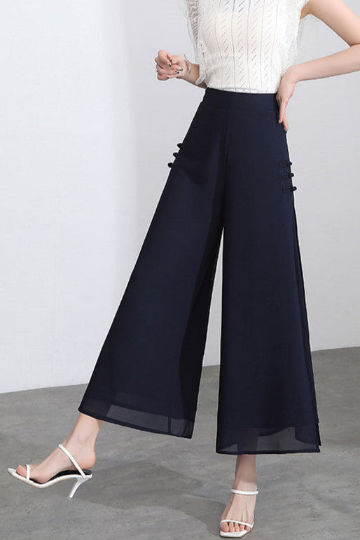 Chiffon Slit-Side Wide-Leg Pants
