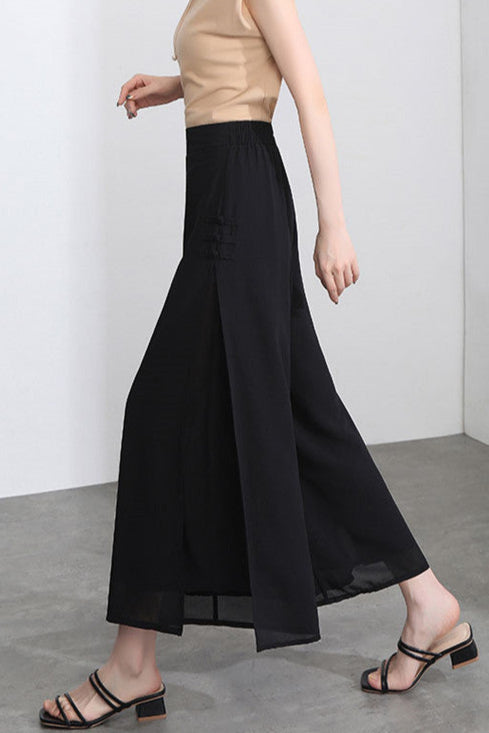 Chiffon Slit-Side Wide-Leg Pants