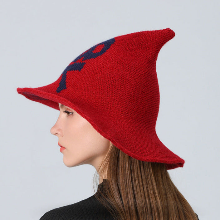 Skull Witch Hat, Wool Knitted Face-Covered Witch Hat