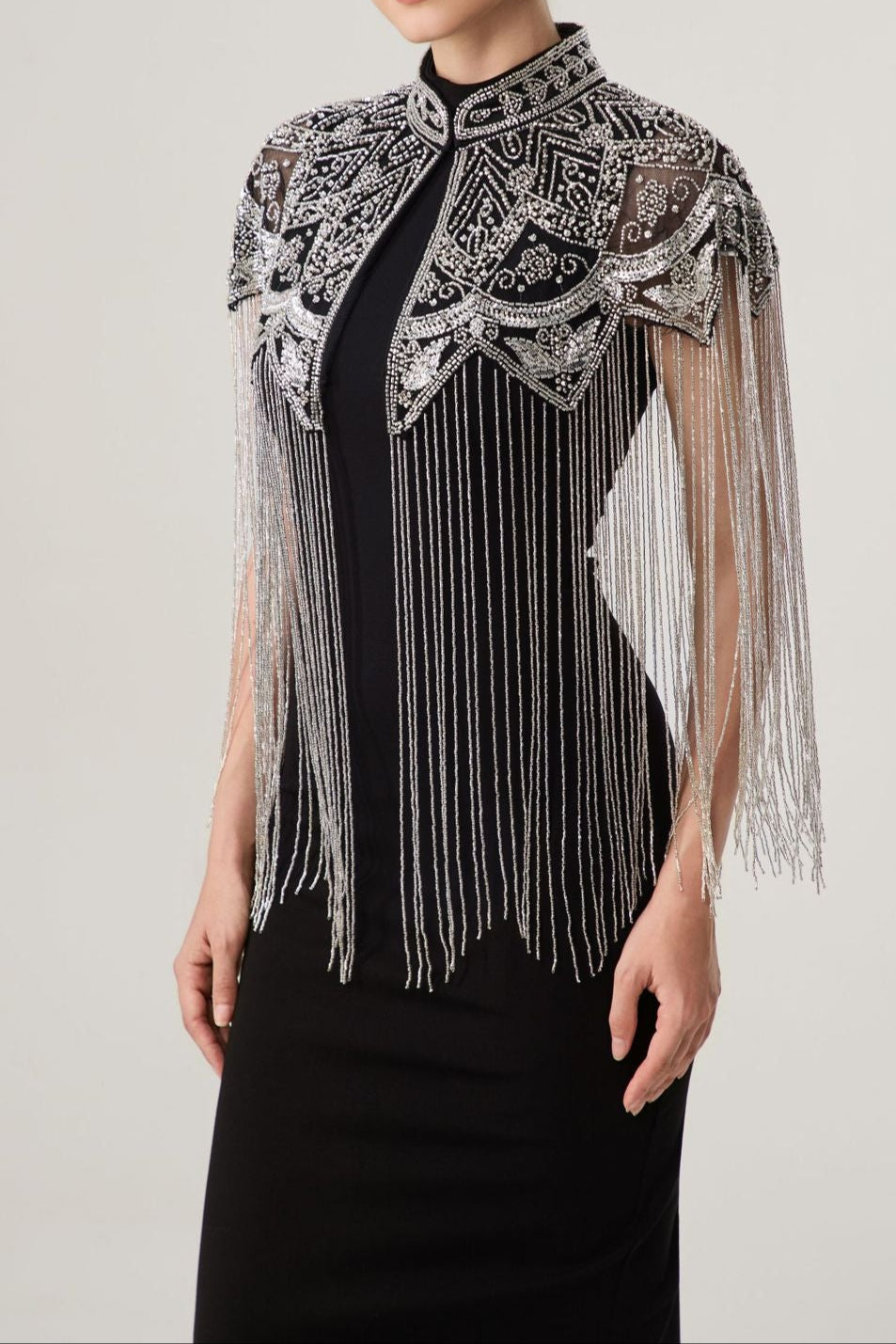 Sequin Beaded Dress Shawl, Vintage Fringed Cape