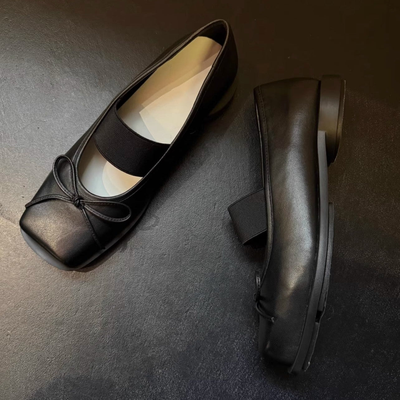 Square Toe Mary Jane Shoes With Vintage Ballet Bow Platform