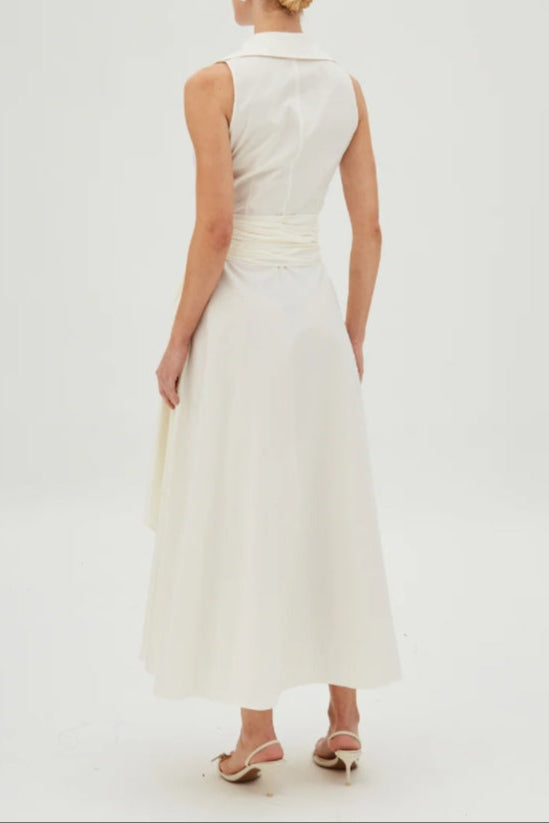 Fake Two-piece Long Dress V-neck Sleeveless Solid Color Tight Waist Dress